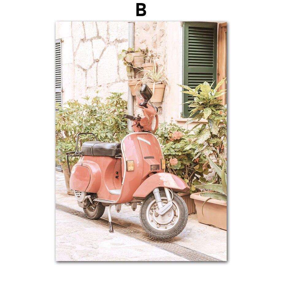 Ретро город цветок вид на улицу автомобиль мото велосипед подоконник настенные постеры художественная живопись на холсте и принты картина для декора гостиной