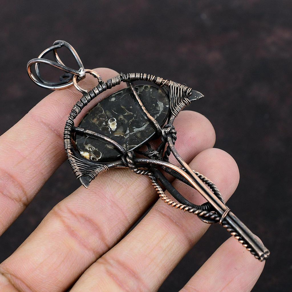 Подвеска из агата туррителлы, обернутая медной проволокой, подвеска из драгоценного камня, украшения из агата туррителлы, ручная работа, подвеска в стиле бохо, медные украшения, подарок на годовщину