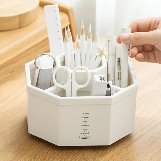 Изысканный пластиковый держатель для карандашей большой емкости, вращающийся на 360 градусов настольный органайзер для школы