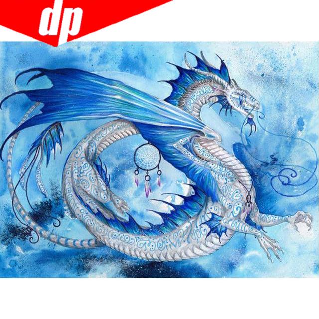 Cross Stitch Embroidery Kits Colorful Flowers Cotton Dragon Painting DIY Needlework