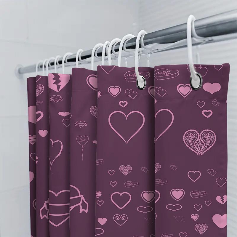 Purple Heart Pattern Shower Curtain Waterproof and Mildew Proof Bathroom Curtain Home Decor Shower Curtain