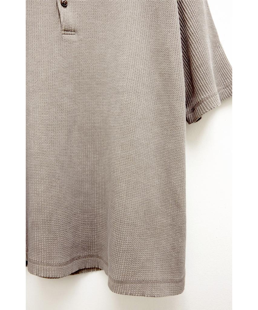 Детская вафельная футболка-henley с коротким рукавом - Коричневая