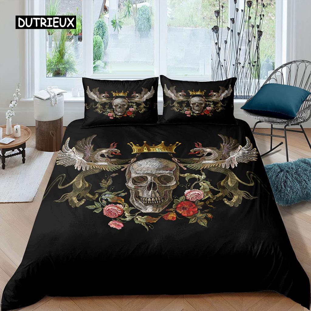 Комплект постельного белья Queen с нарисованной вручную короной и надписью Queen в стиле барокко, комплект постельного белья для двоих, черно-белый пододеяльник