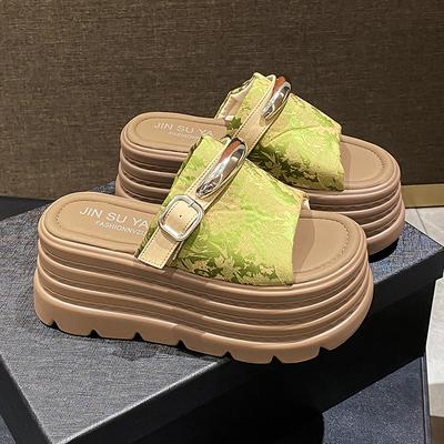 Модные женские шлепанцы на массивном каблуке 8 см, сандалии на высокой платформе с открытым носком, женские 2025, модные новые летние шлепанцы на толстой подошве для пляжа