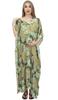 Moms Green Printed Maternity Kimono Kaftan With Belt Nursing Dress-10