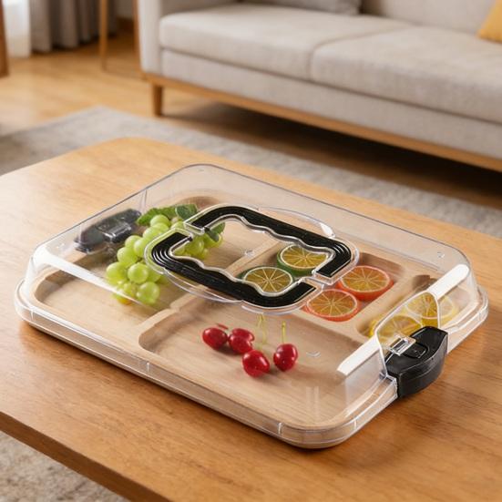 Wooden Bento Box with Lid & Handle Multi-Compartment Lunch Container for Snacks And Entertaining Portable Leak-Proof Charcuterie Board for Meal Prep