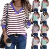 Womens Striped Long Sleeve Shirts V Neck Knit Tops Casual Fitted T Shirts Fall Outfits