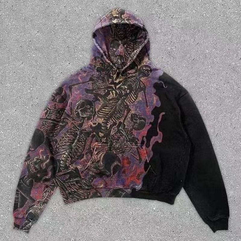 Худи с цифровым принтом «Череп» в стиле Dark Streetwear, унисекс, оверсайз, с длинным рукавом, повседневный топ