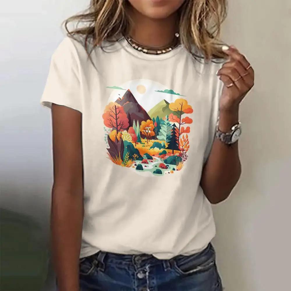 Women's Fashion T-shirt Summer Loose Short Sleeved Fish Pattern Clothing Round Neck Casual Top Trendy Printed Women's T-shirt