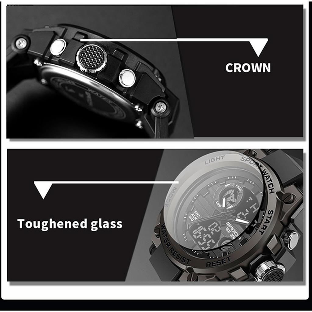 SANDA Модные многофункциональные специальные солдатские часы, мужские водонепроницаемые ночные часы с двойным шоу, фэнтезийные спортивные электронные часы