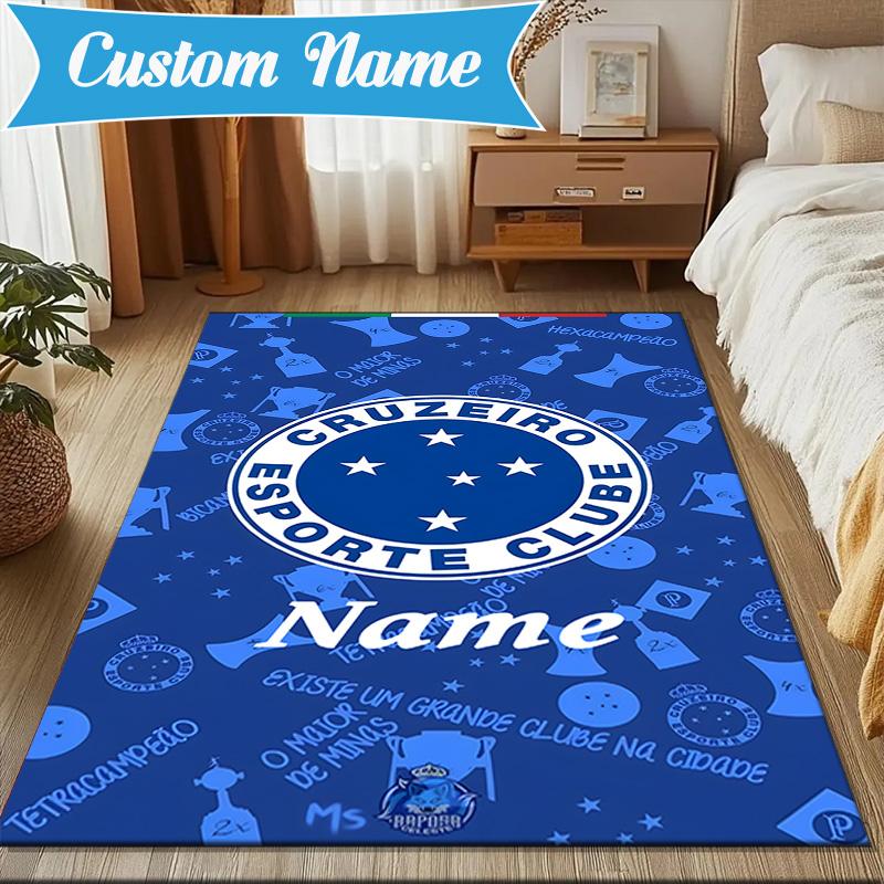 Custom Name Cruzeiro FC Pride Rug Game Carpet, Floor Mat for Bedroom Living Room Entryway Rug, Home Decor Idea Gift for Christmas birthday