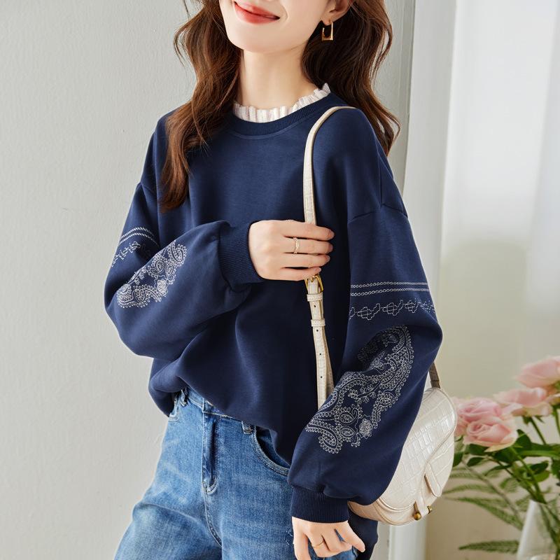 Spring and Autumn Ladies Thin Loose Round Neck Sweatshirt Women's Loose Casual Long Sleeve Comfortable Outerwear