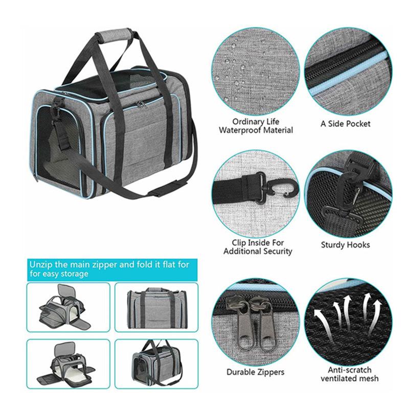 Расширяемая переноска для кошек, переноска для собак, переносная переносная переноска с мягкими стенками для домашних животных, съемный мягкий плюшевый коврик и карманы, защитные молнии с замком