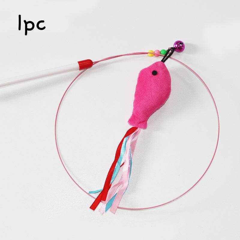 Interactive Cat Wand Toy with Feather-Style Tassel & Bell on Flexible Elastic Rod