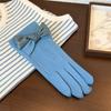 Перчатки с флисовой подкладкой из полиэстера, для сенсорного экрана, с декором в виде банта, велосипедные перчатки, зимние теплые перчатки для женщин