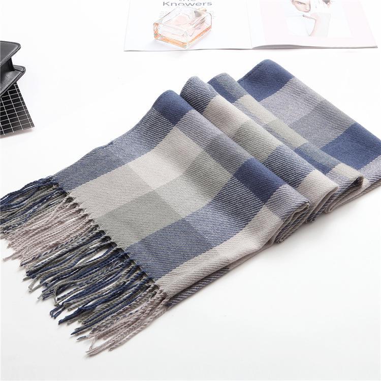 Клетчатый зимний шарф для женщин - шаль с кисточками в корейском стиле из искусственного кашемира