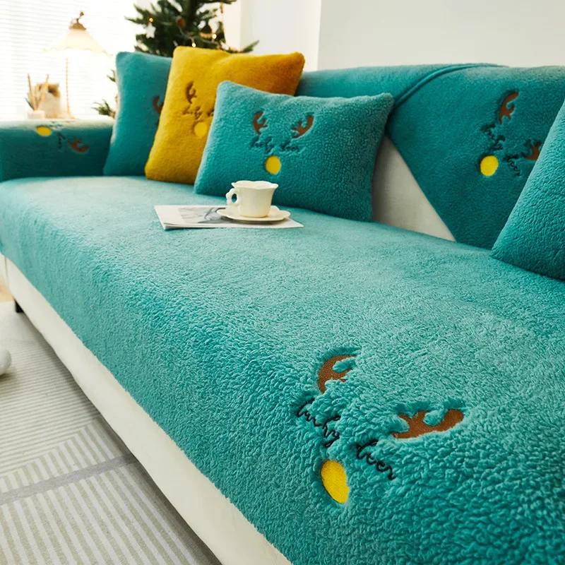 Рождественский толстый кроличий мех плюшевый диванный чехол нескользящий мягкий диван полотенце подушка для гостиной современный домашний декор