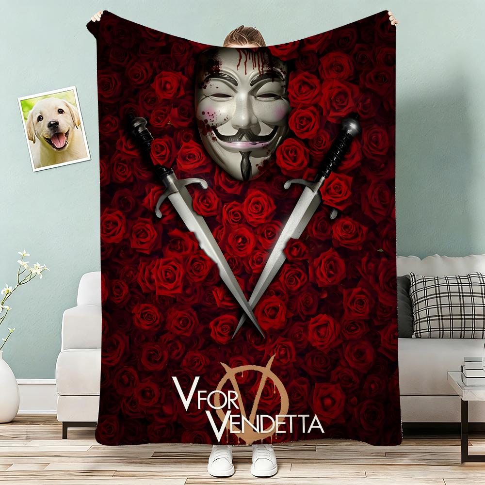 Classic Hackers Movie V For Vendetta Throw Lightweight 240g Flannel Blanket Soft Skin-friendly for Summer Cooling