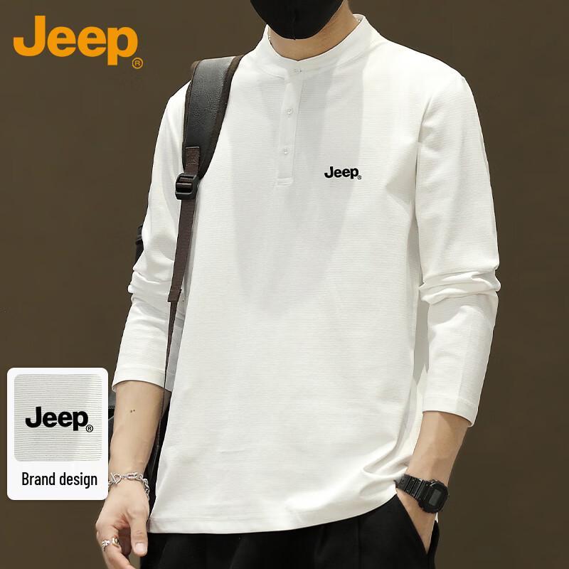 Jeep Мужская футболка с длинным рукавом и воротником-хенли