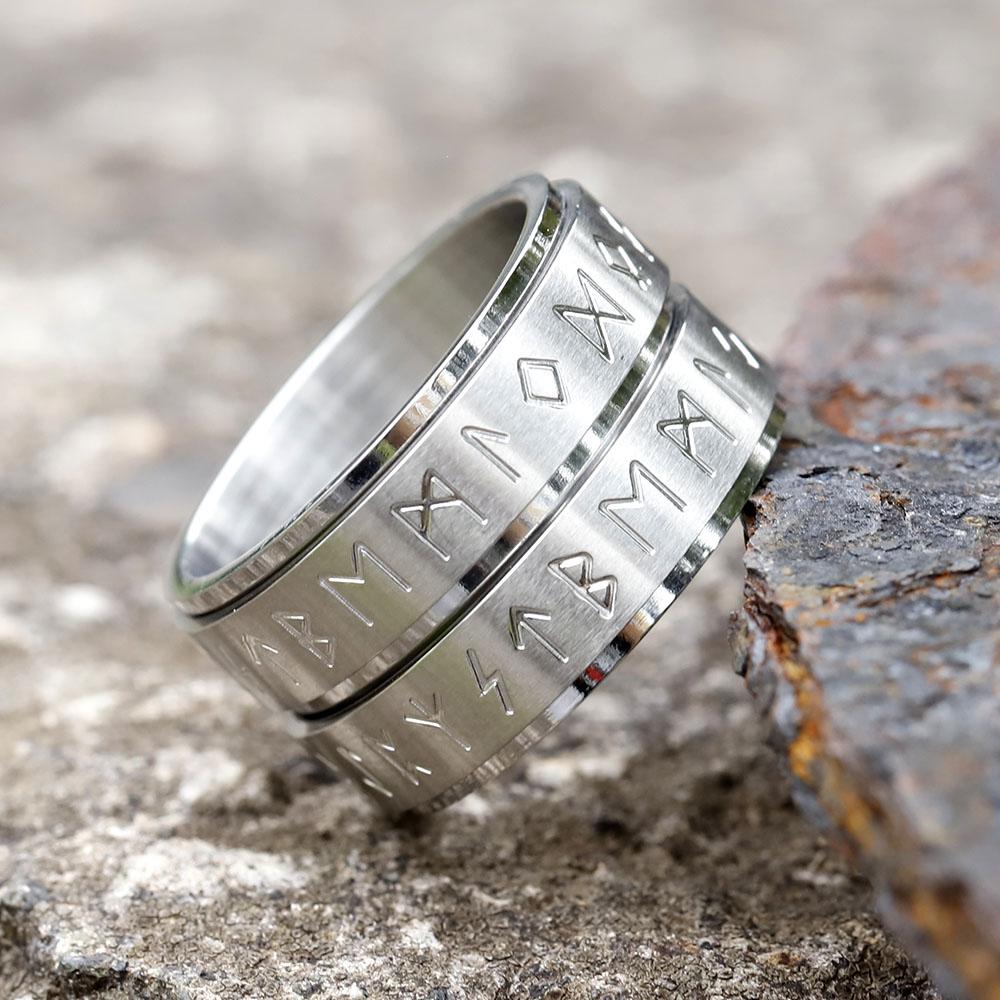 NEW Rotatable Viking Rune Ring for Men Women 316L Stainless Steel Odin Letter Rings Couple Simple Amulet Jewelry Gifts