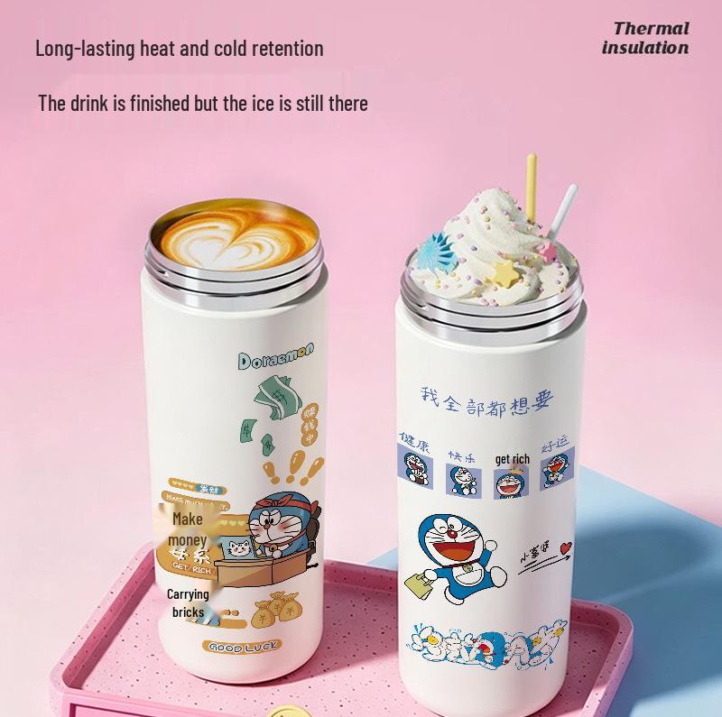 Термокружка Doraemon 600 мл с ремешком - Большой объем для хранения холода, Идеально подходит для мужчин, женщин и студентов, Отлично подходит для кофе на открытом воздухе.