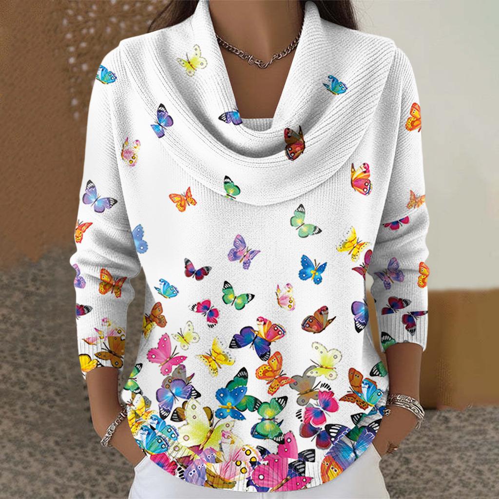 Женский повседневный и модный свитер с круглым вырезом, длинными рукавами и принтом