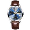 Popular Waterproof Business Arm Brown Leather Luminous Analog Date and Day Gold Blue Dial Watch for Pressure Easy To Read Arm Easy To Wear Men's