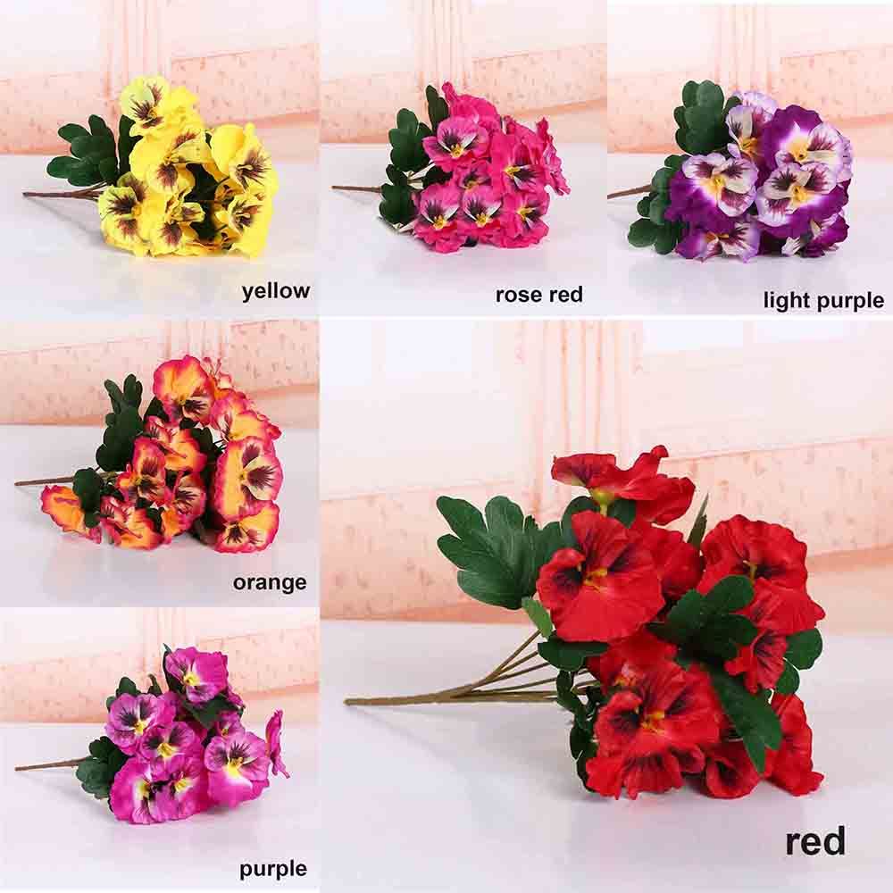10 head Party Home Room  Wedding Artificial Silk Bouquet Pansy Flower Plant Bunch Floral Decor
