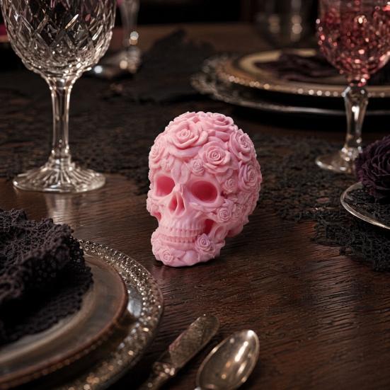 3D Printed Rose Skull Figurine, Durable Plastic Gothic Skull Flowers Sculpture with Detailed Petal And Bone Texture, Matte Finish Halloween Decor Gift