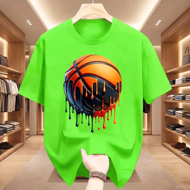 Унисекс Футболка с графическим принтом 'Dripping Basketball' Streetwear Hip Hop Оверсайз БЕЛЫЙ Топ для Унисекса Модный Летний Стиль