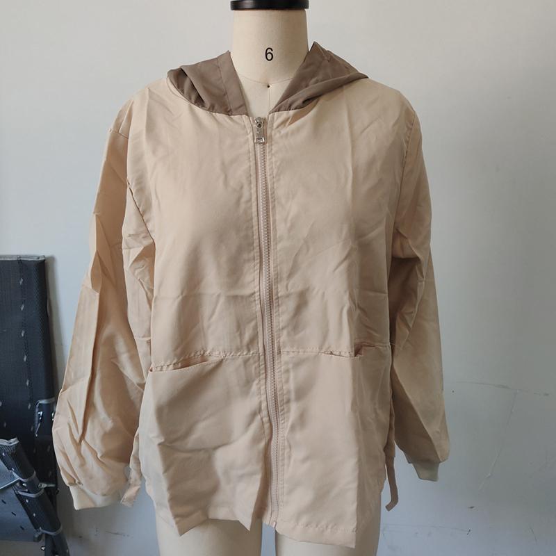 Women Hooded Jacket Thin Spring Autumn Loose Casual Pocket Long Sleeved Short Windbreaker Woman Zipper Up Coats Ladies