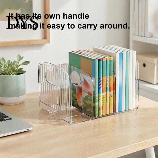 Desktop Document Storage Rack Clear Magazine Holder, 3/4-Compartment Desk Organizer, Vertical Bookend File Space Saving Book Stand for Students Sorter