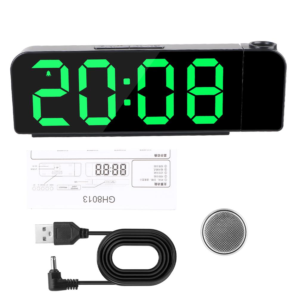 Цифровой проекционный будильник с ночным режимом для спальни, электронные светодиодные часы с функцией отключения питания и памятью, настольные часы с вращением на 180°, 12 ч/24 ч
