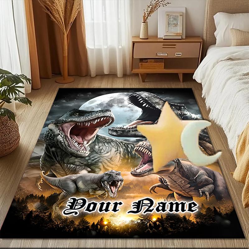 1PC Custom Name Dinosaur Moonlit Roar Theme Floor Mat Ideal for Living Room, Game Rooms, Office, Bedroom,Floor Mat Playful Design