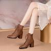Leather Booties Brown Elegant With Medium Heels Female Short Shoes New Rock Spring 2024 Designer Luxury Sale Women's Ankle Boots
