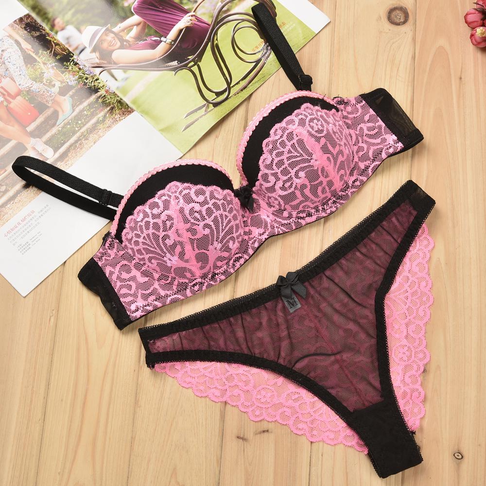 Sexy Lady Push Up Bra Panties Set Lace Hollow Out Bralette Underwear Panty Set Intimates For Women