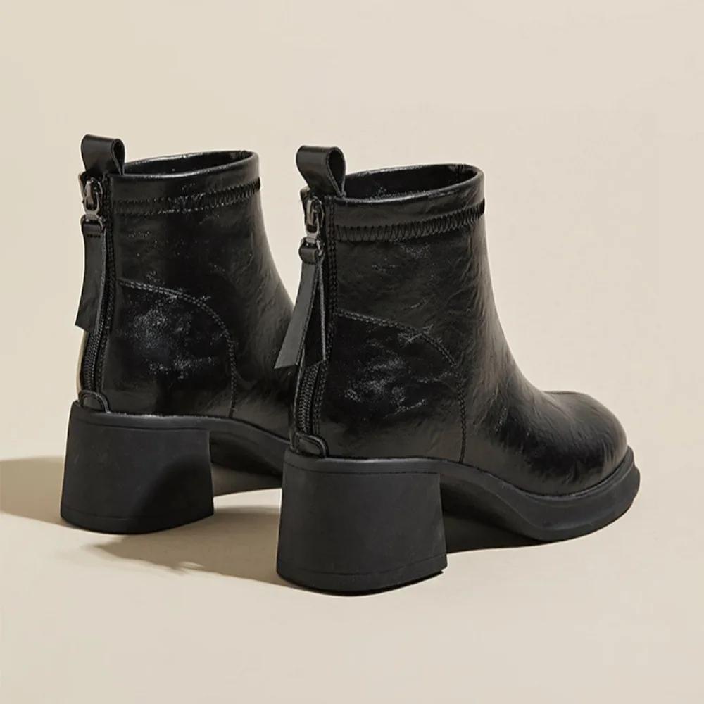 Ботильоны для женской осени и зимы Новые товары Платформа Кожаные Узкие Сапоги Задняя Молния Короткий Ботинок Женская Повседневная Обувь