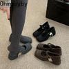 New Spring Wool Women Mary Jane Shoes Fashion Shallow Square Toe Shoes Concise Square Heels Shoes