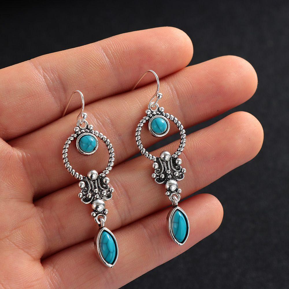 Свадебные Серьги-подвески с крючком Подарок Натуральный камень Кулон Бирюза Драгоценный камень Ретро Тайское серебро