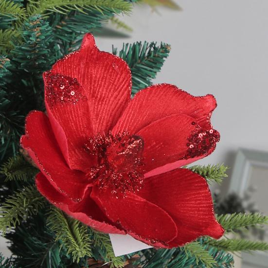 Decorative Flower Realistic Shiny Sparkling Festive Christmas Flower Decorations Versatile Ornaments for Trees Garlands Parties