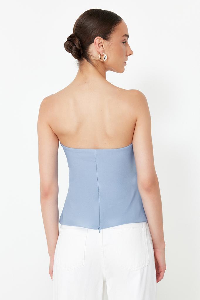 Women Fashion New Blouse Mink Strapless Fitted Woven Blouse