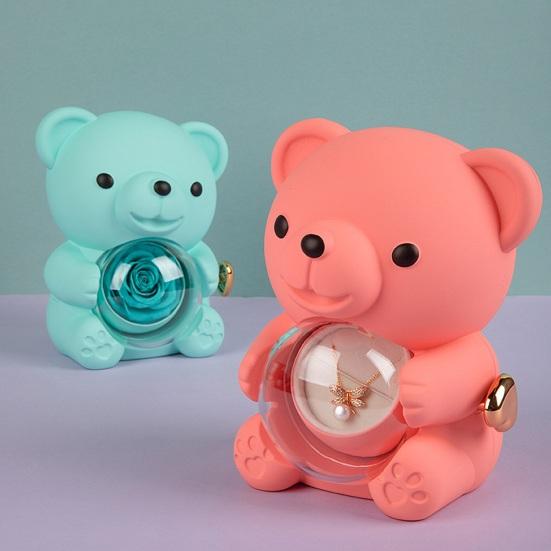 Консервированная роза, подарок в виде медведя-обнимашки с ожерельем в виде сердца, вращающаяся вечная подарочная коробка с цветком-медведем для жены, мамы, бабушки, девушки, подарок на день святого Валентина, день рождения