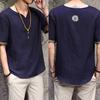 Retro Men Plus Size Linen Rhombus Patchwork Short Sleeve V Neck T-Shirt Top