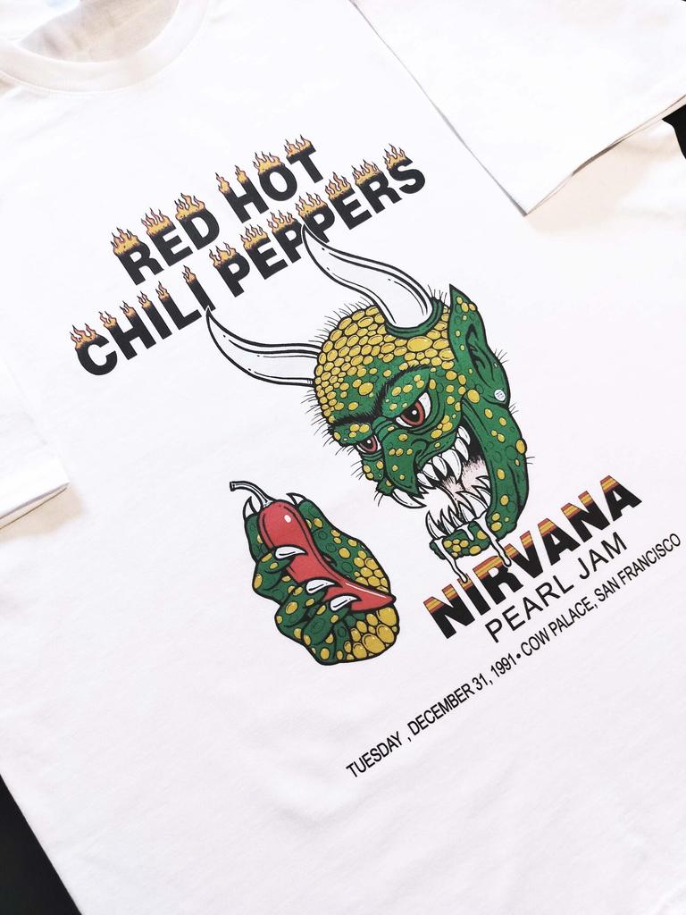 Футболка Сан-Франциско Live cult 90-х Grunge Rock Постер Red Hot Chili Peppers Nirvana Pearl Jam дьявольский перец красный зеленый сша калифорния