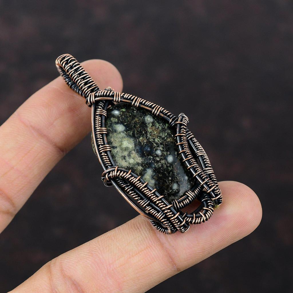 Подвеска Ocean Jasper, подвеска из медной проволоки, дизайнерская подвеска, ювелирное изделие из меди с драгоценными камнями, подвеска ручной работы из Ocean Jasper, ювелирное изделие в подарок для него
