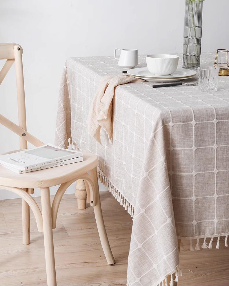 Жаккардовая клетчатая скатерть, хлопково-льняная с кисточками пыленепроницаемая крышка стола, для ужина, свадьбы, квадратный декор столешницы