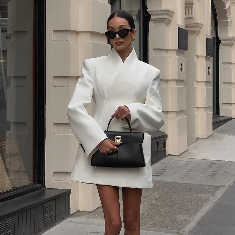 Элегантное приталенное пальто-блейзер женское с подплечниками, двубортное, модное, для работы, весна 2025, уличный стиль, верхняя одежда