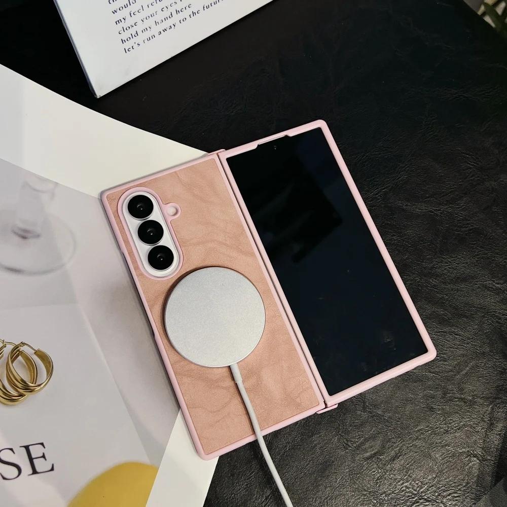 PU Leather Pattern Magnetic Phone Case for Samsung Galaxy Z Fold 7 6 3 4  ZFold7 fold6 Shockproof Cover