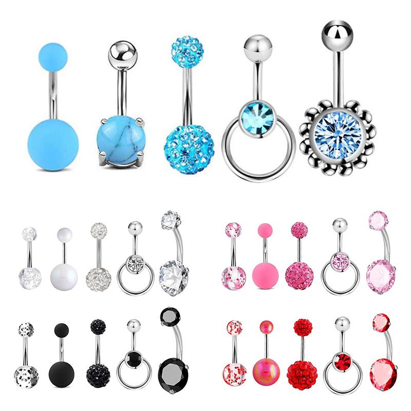 5Pcs Shiny Navel Belly Button Rings Women Barbell Body Piercing Jewelry