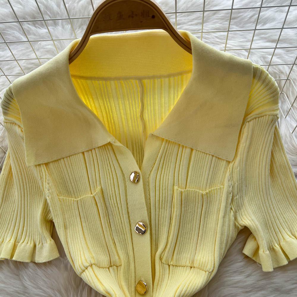 Корейское простое дизайнерское платье с лацканами, вязаное, женское летнее, приталенное и тонкое, однобортное, с темпераментом королевской сестры, длинное платье